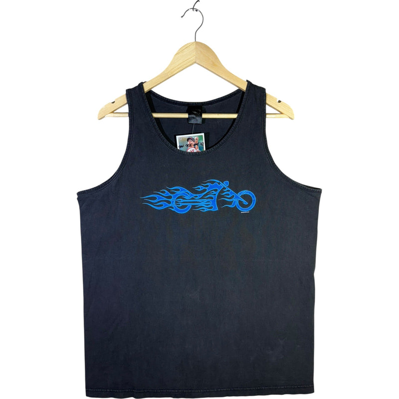Vintage Blue Flame Motorcycle Graphic Tank Top