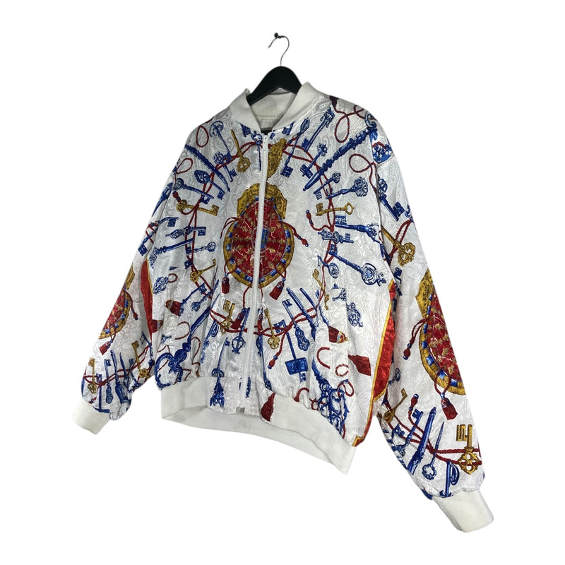 Vintage Casual Corner Baroque Keys Full Zip Bomber Light Jacket