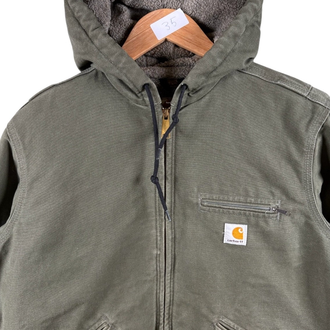 Vintage Carhartt Sherpa Lined Full Zip Hooded Workwear Jacket
