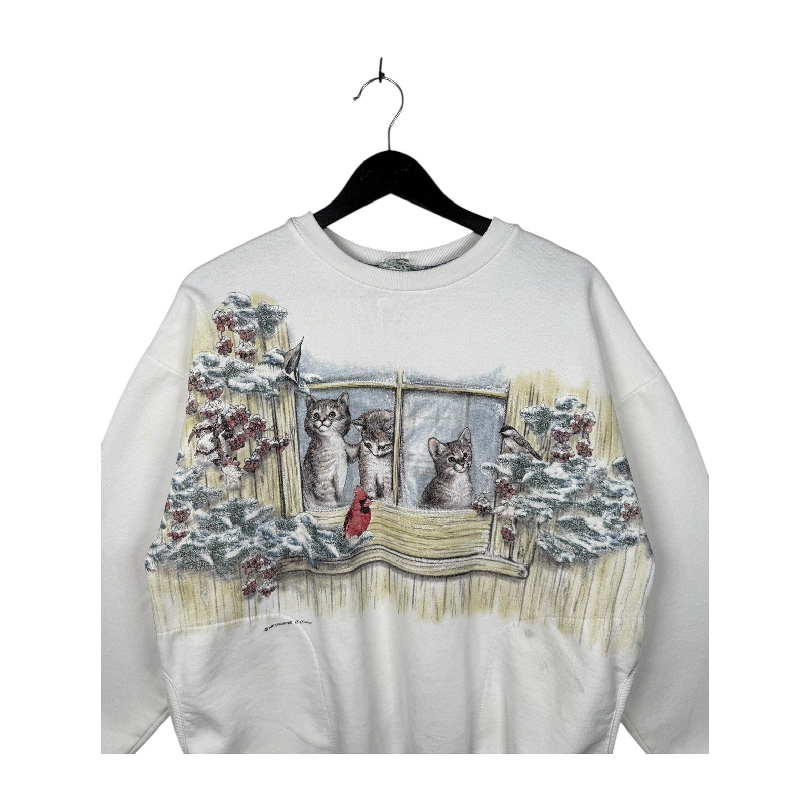 Vintage Winter Cats & Cardinals Window Crewneck