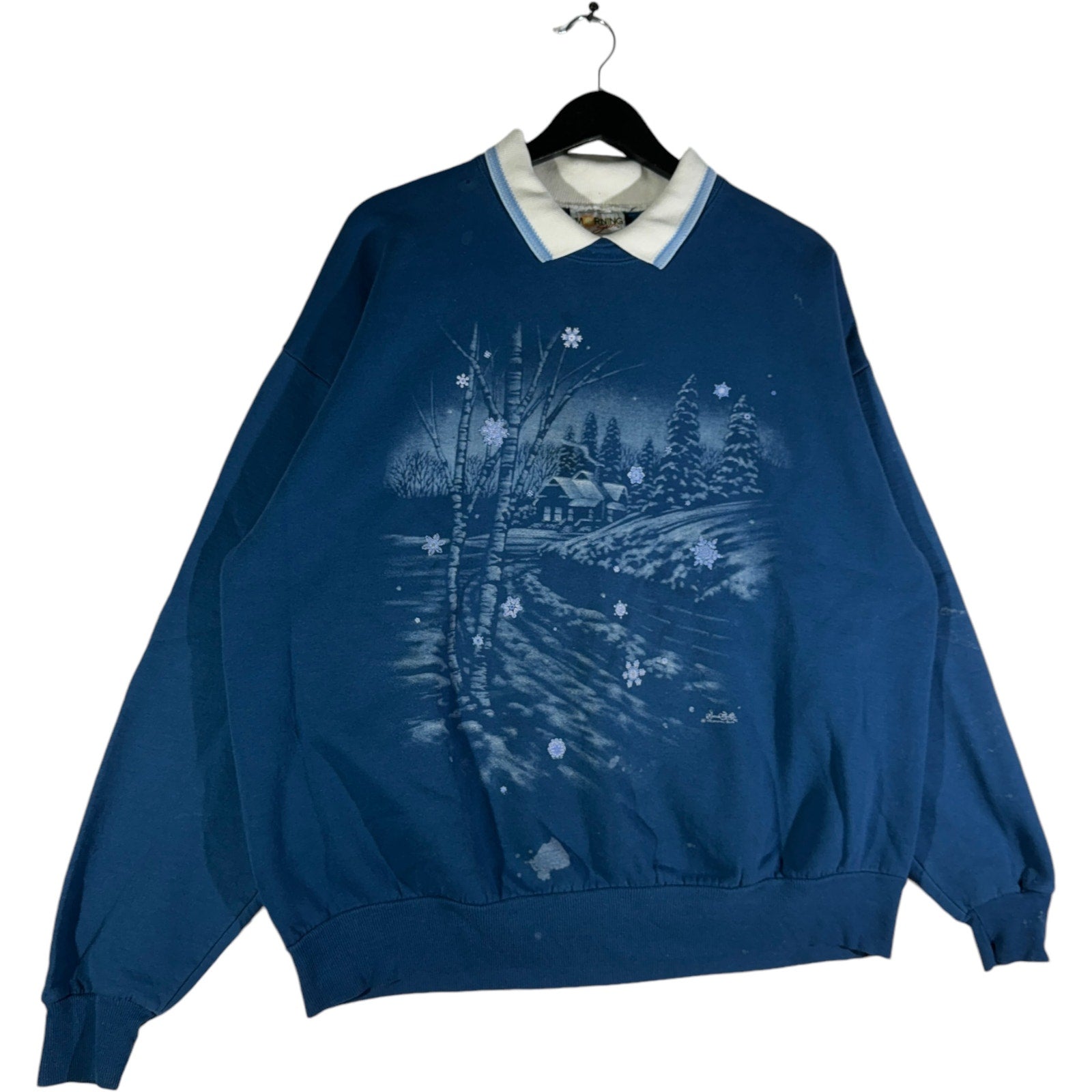 Vintage Cabin In The Snow Collared Crewneck