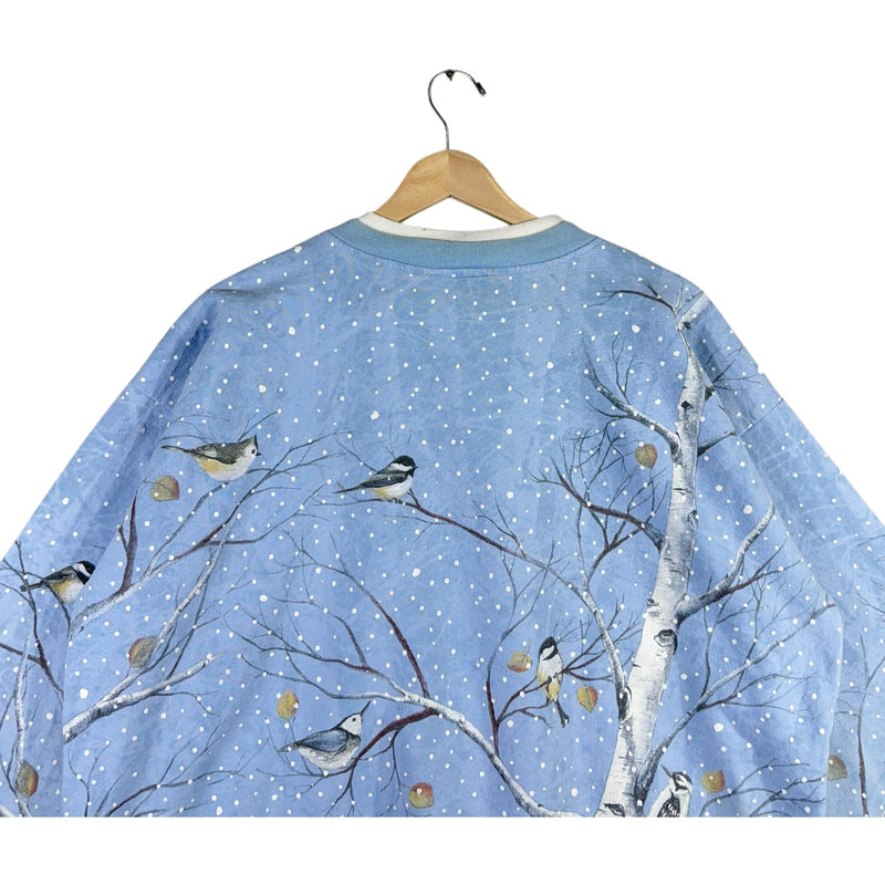 Vintage Winter Bird Button Up Crewneck