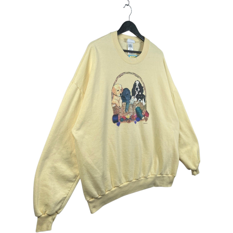 Vintage Puppies in Basket Graphic Womens Crewneck
