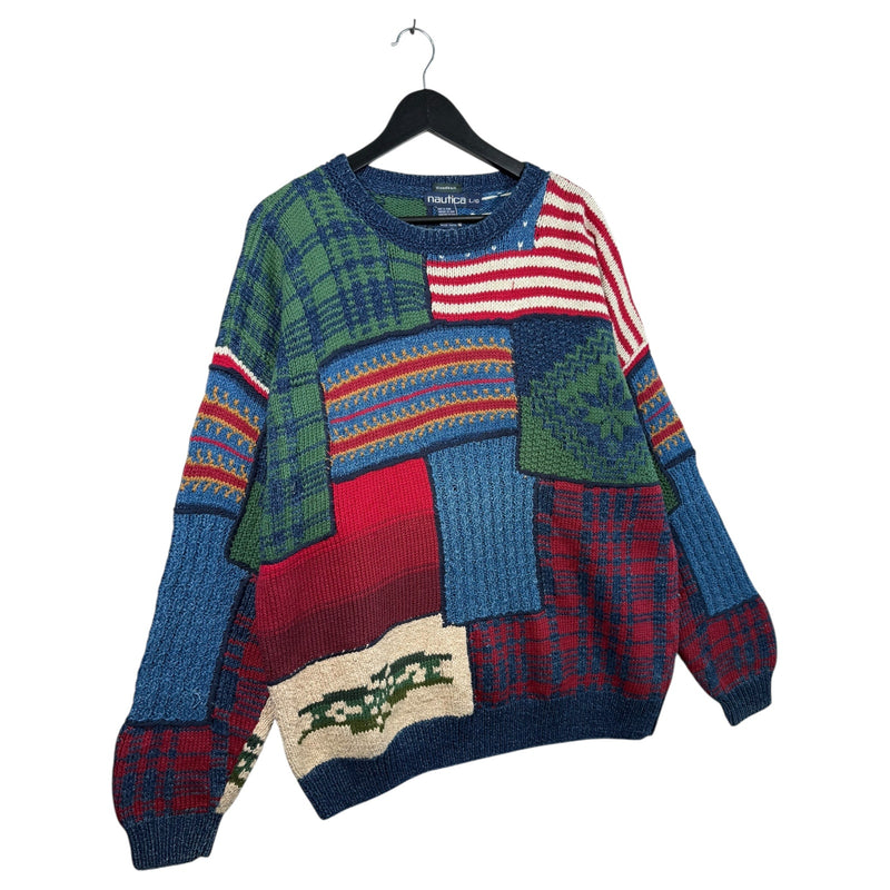 Vintage Crochet Knit Patchwork Relaxed Sweater