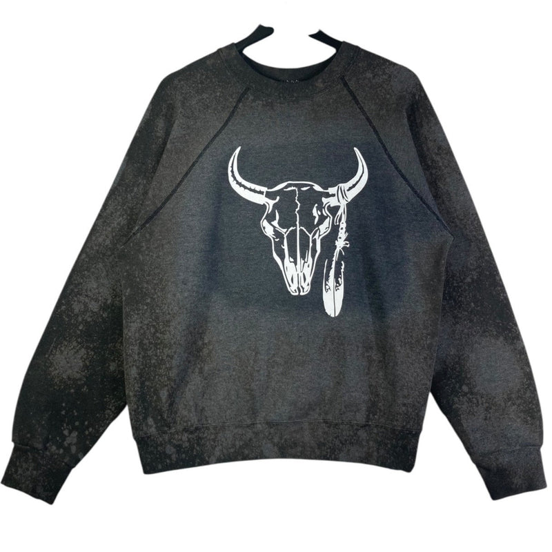 Vintage Western Bull Skull Feather Graphic Crewneck