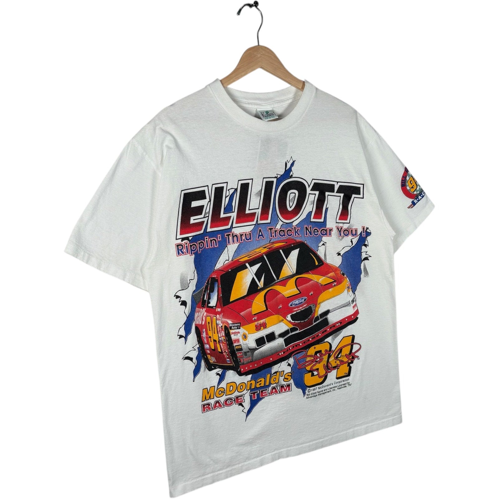 Vintage Bill Elliott # 94 NASCAR Racing Car Double Sided Tee