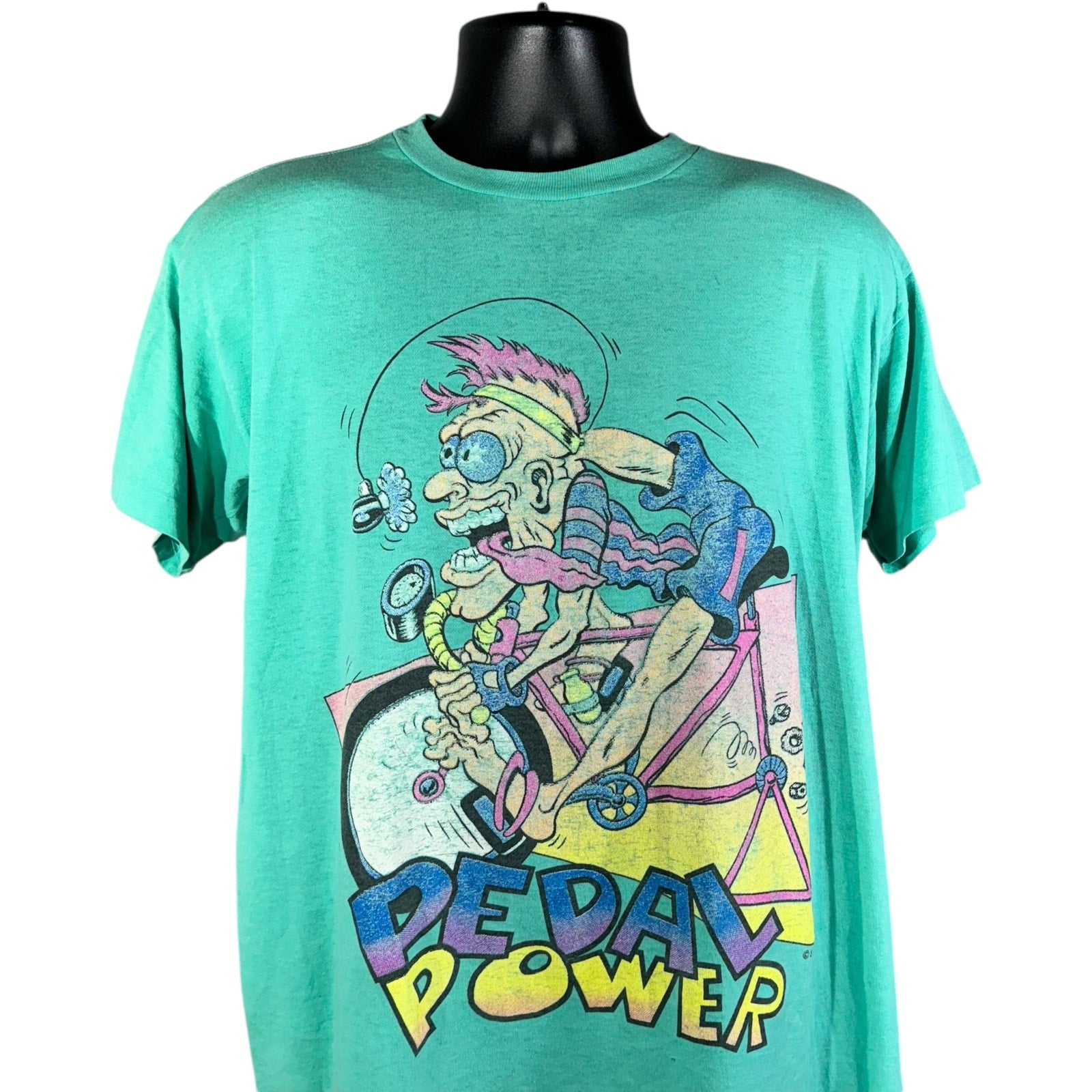 Vintage Cartoon Pedal Power Bicyclist Tee 90s