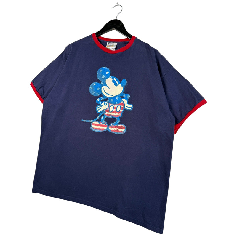 Vintage Disney American Flag Mickey Mouse Ringer T-Shirt