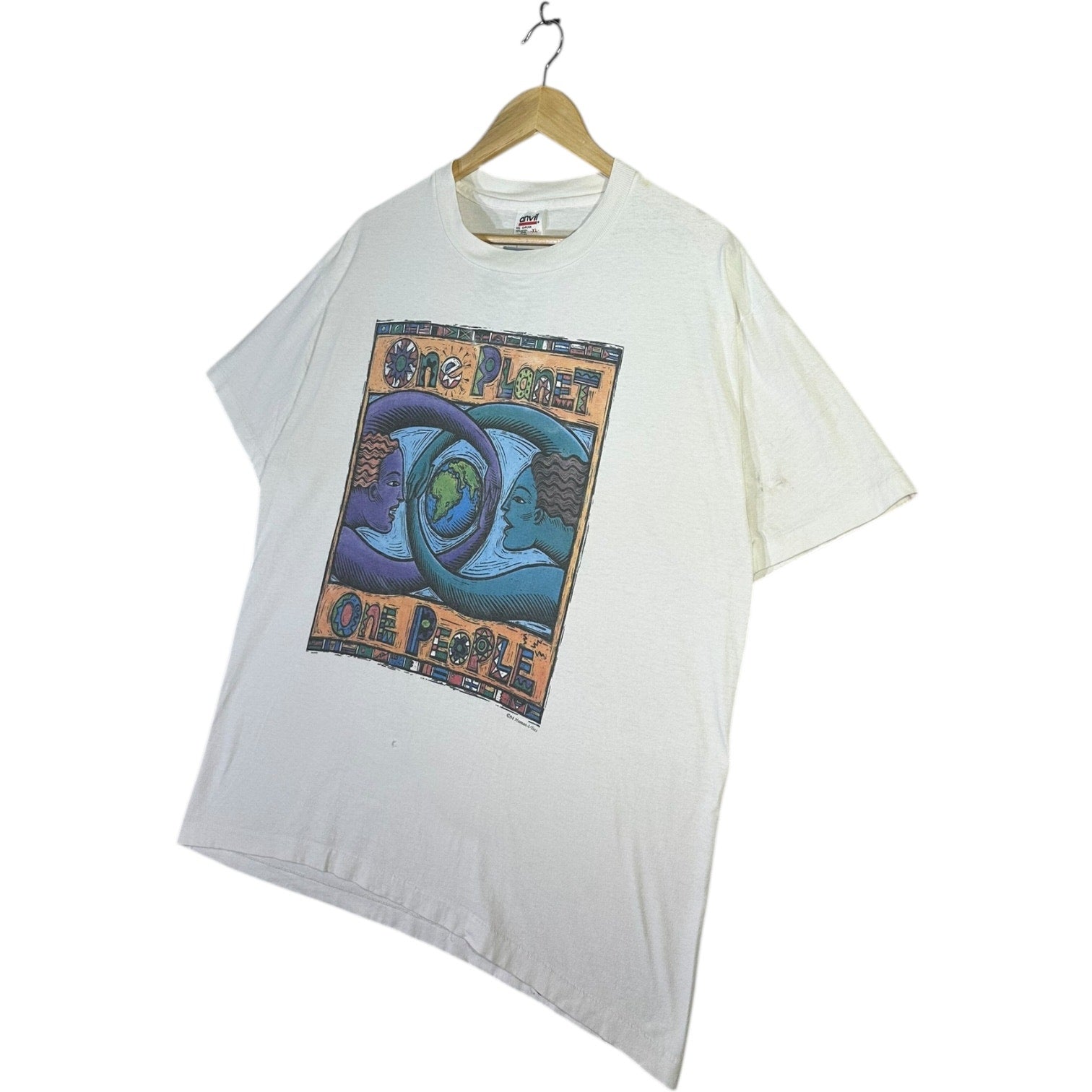 Vintage One Planet One People Earth Art T-Shirt