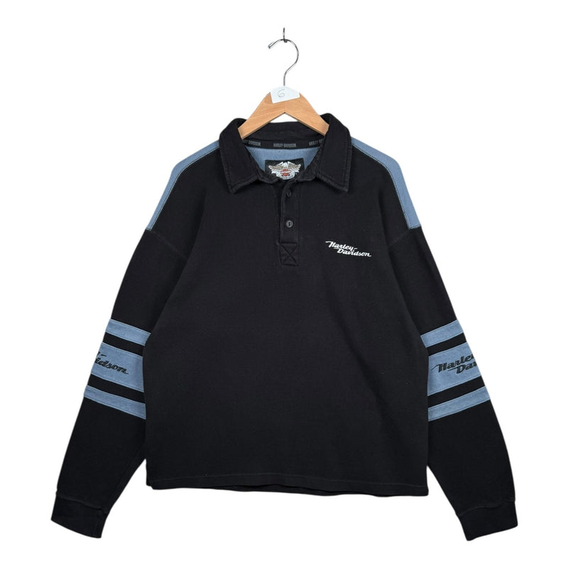 Vintage Harley Davidson Colorblock Long Sleeve Polo Shirt