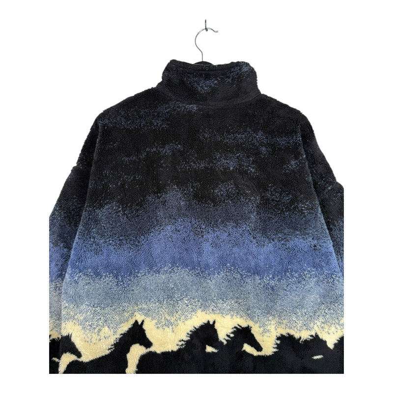 Vintage Wild Horse Sunset Sherpa Fleece Full Zip Jacket