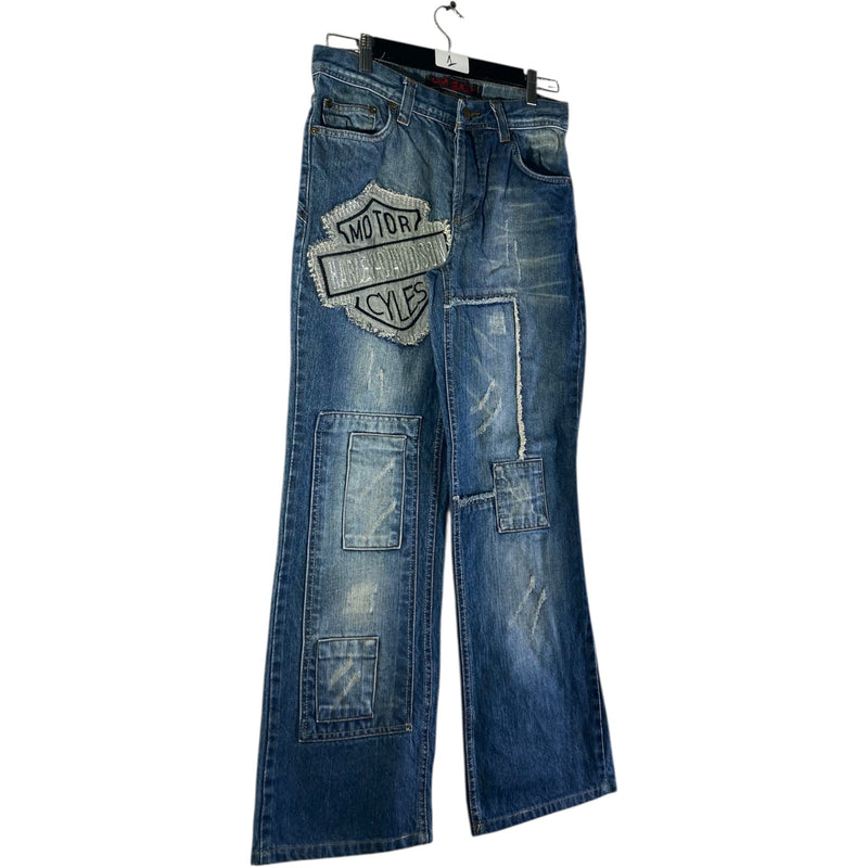Vintage Harley Davidson Patchwork Flared Denim Jeans 29x28
