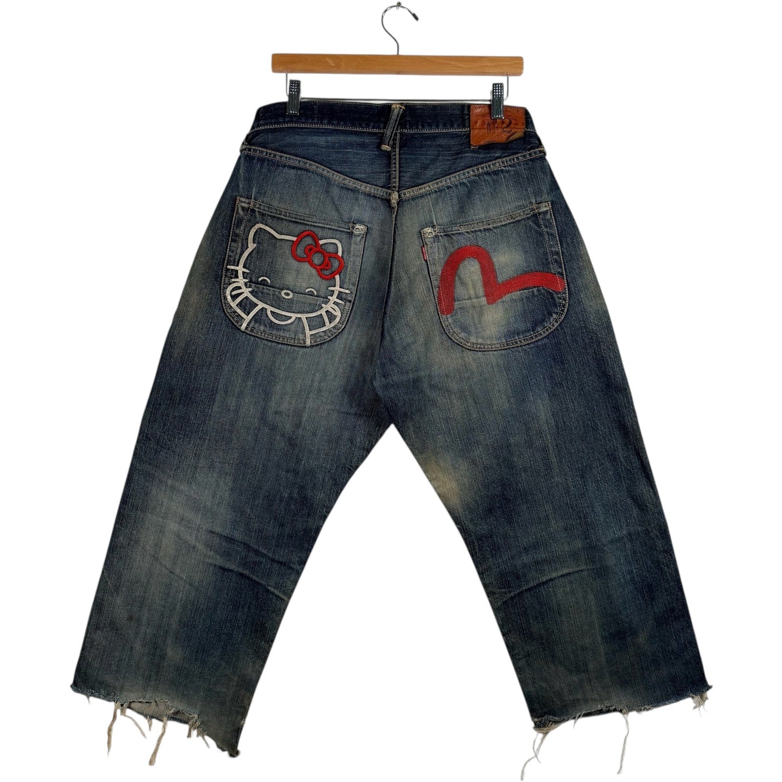 Y2K Evisu Hello Kitty Embroidered Straight Leg Denim Jeans 36x35