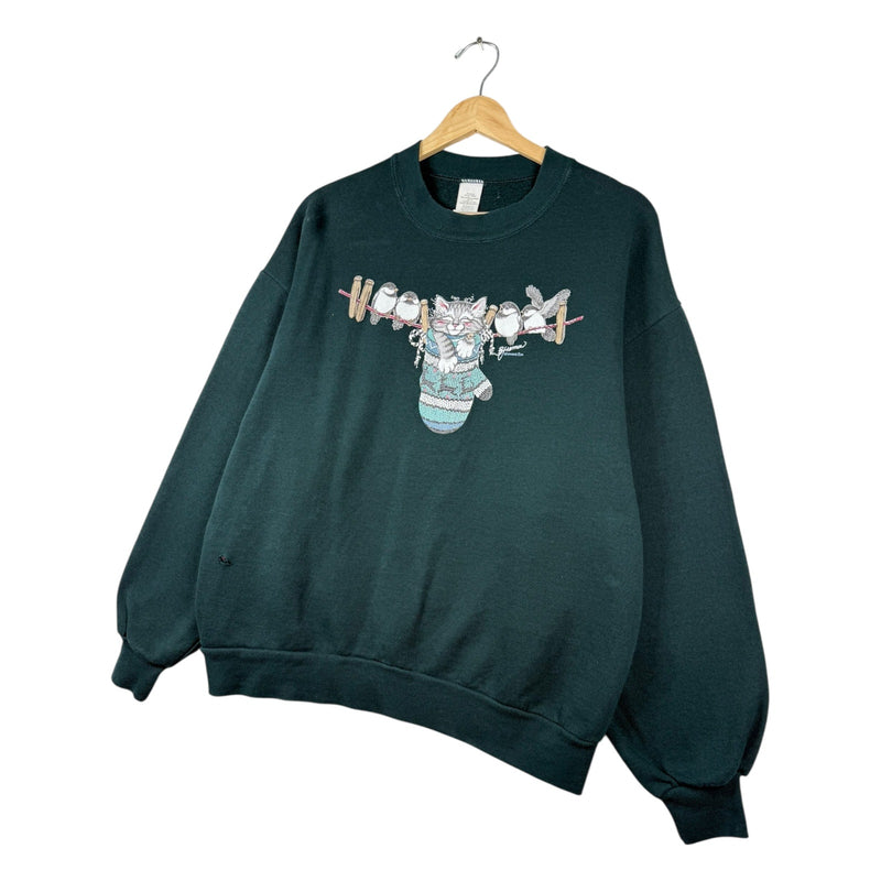 Vintage Happy Cat Birds Hanging Sweatshirt