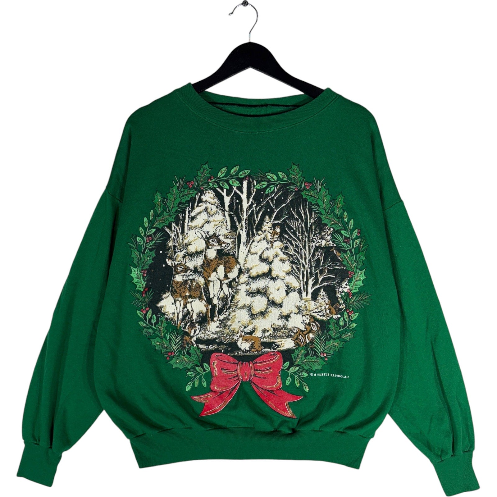 Vintage Winter Deer Holiday Wreath Crewneck