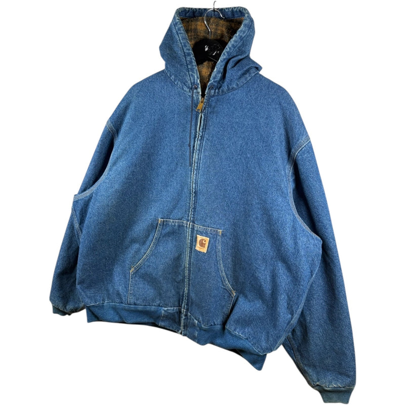 Vintage Carhartt Full Zip Hooded Denim Workwear Jacket