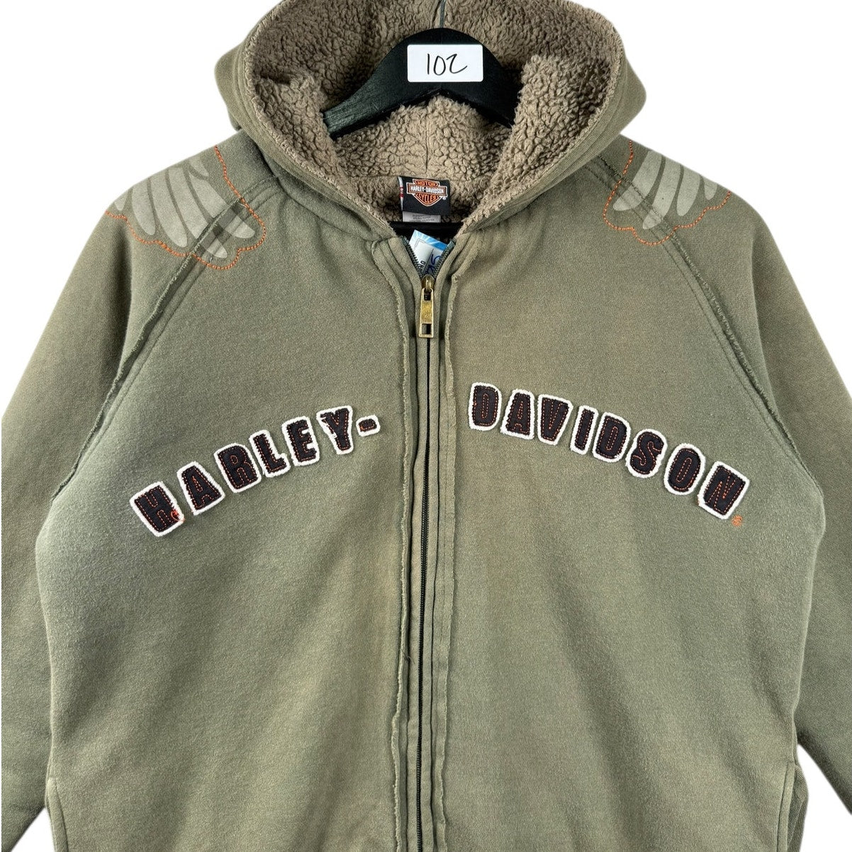 Vintage Harley Davidson Embroidered Sherpa Lined Hoodie