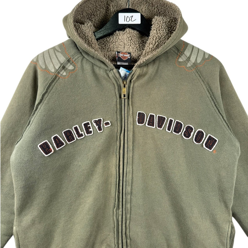 Vintage Harley Davidson Embroidered Sherpa Lined Hoodie