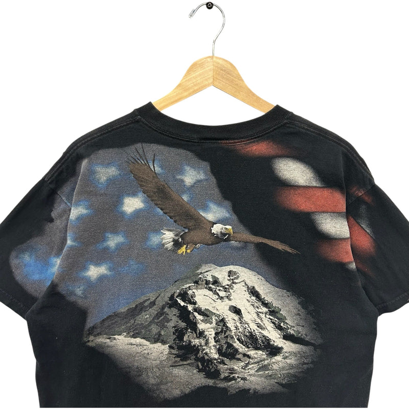 Vintage Liquid Blue American Flag Bald Eagle Double Sided AOP Tee