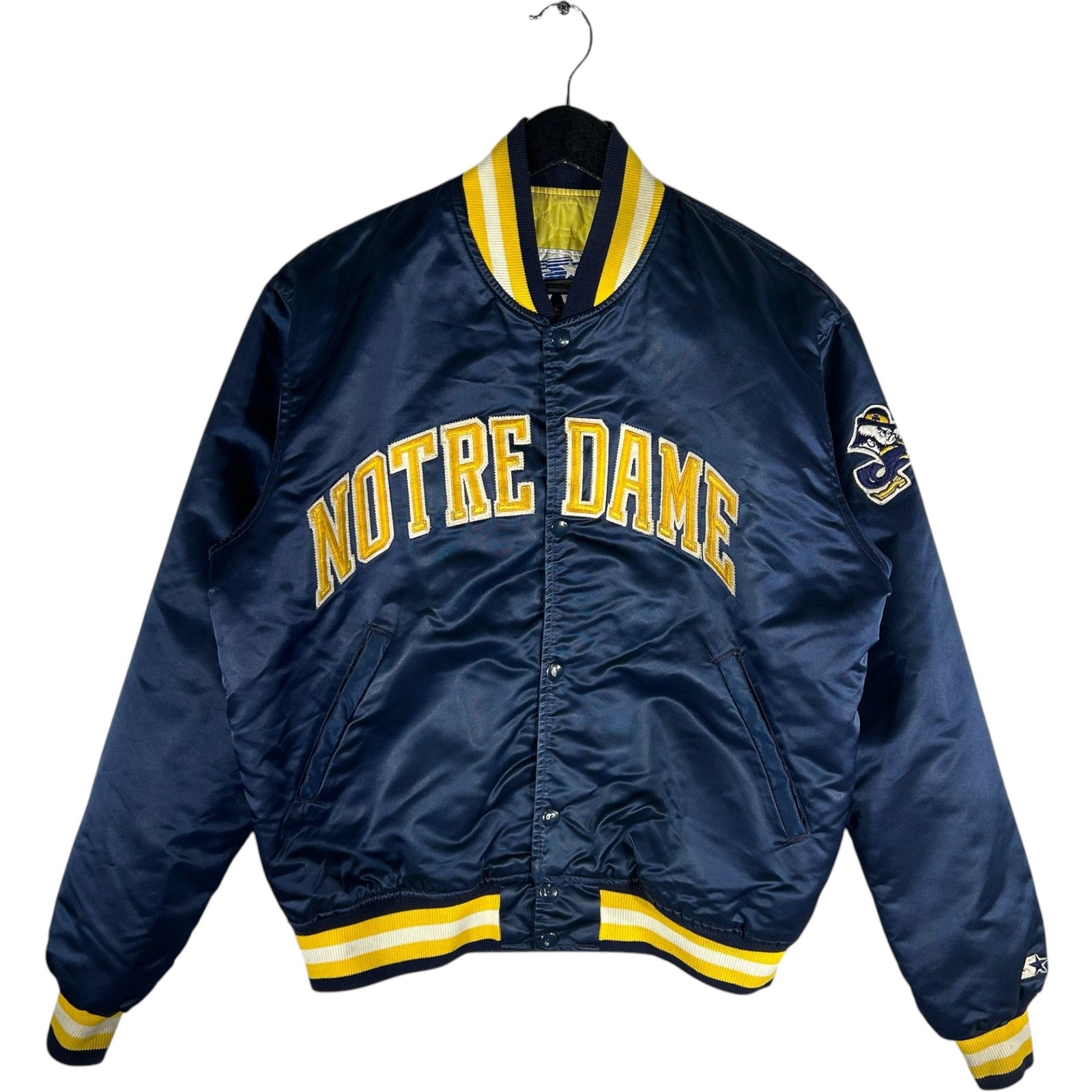 Vintage Starter Notre Dame Arch Spellout Satin Bomber Jacket