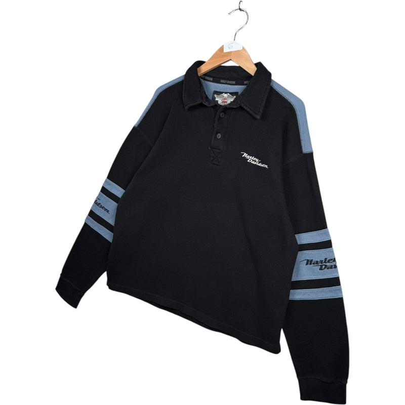 Vintage Harley Davidson Colorblock Long Sleeve Polo Shirt