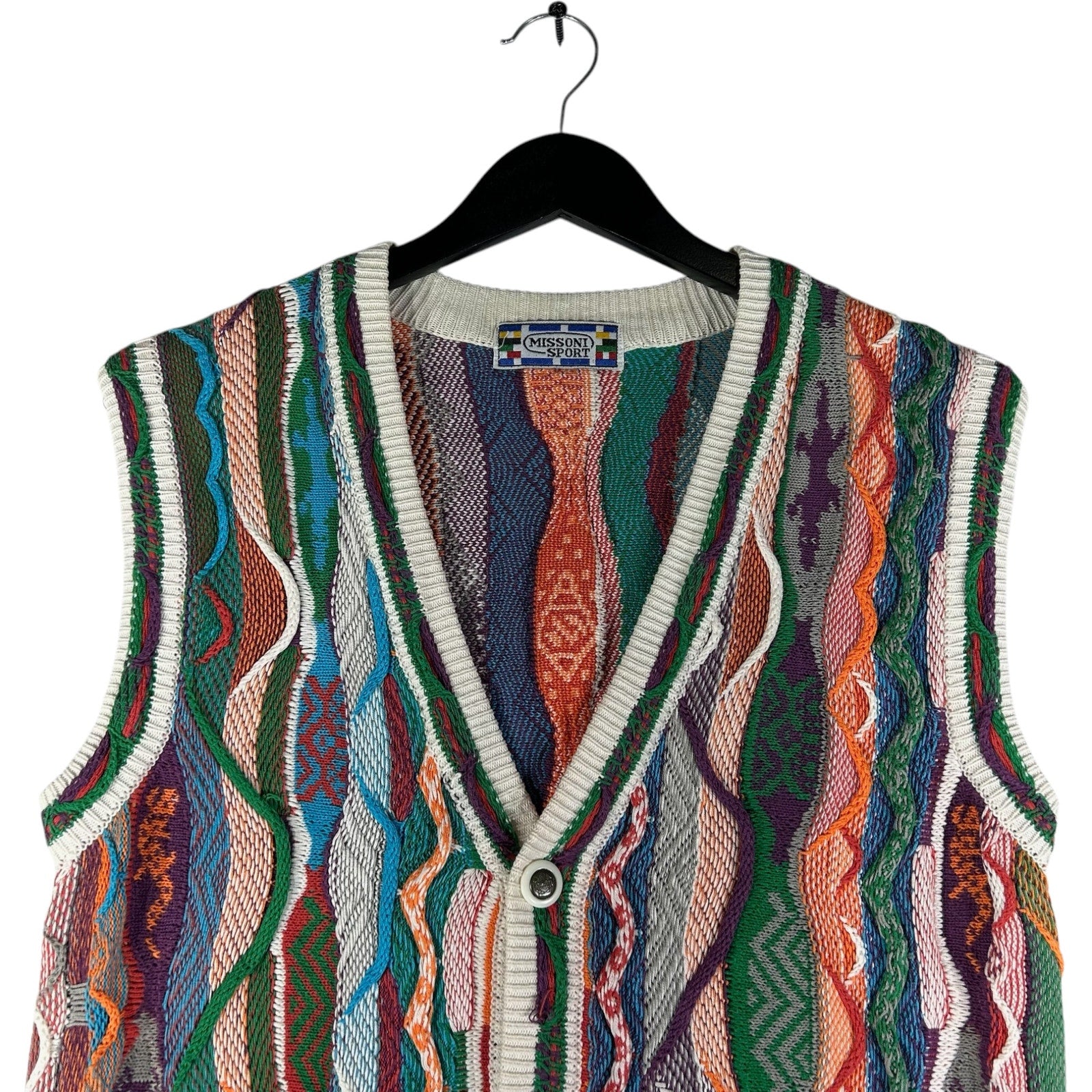 Vintage Missoni Sport 3D Knit Button Up Sweater Vest