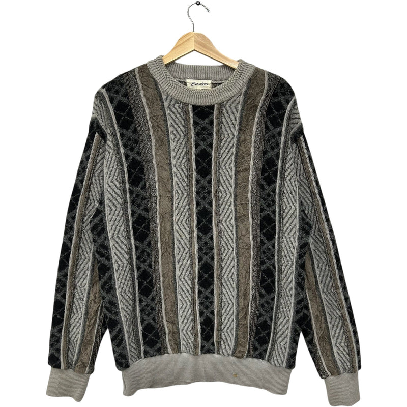 Vintage 3D Velvet Textured Striped Pullover Sweater