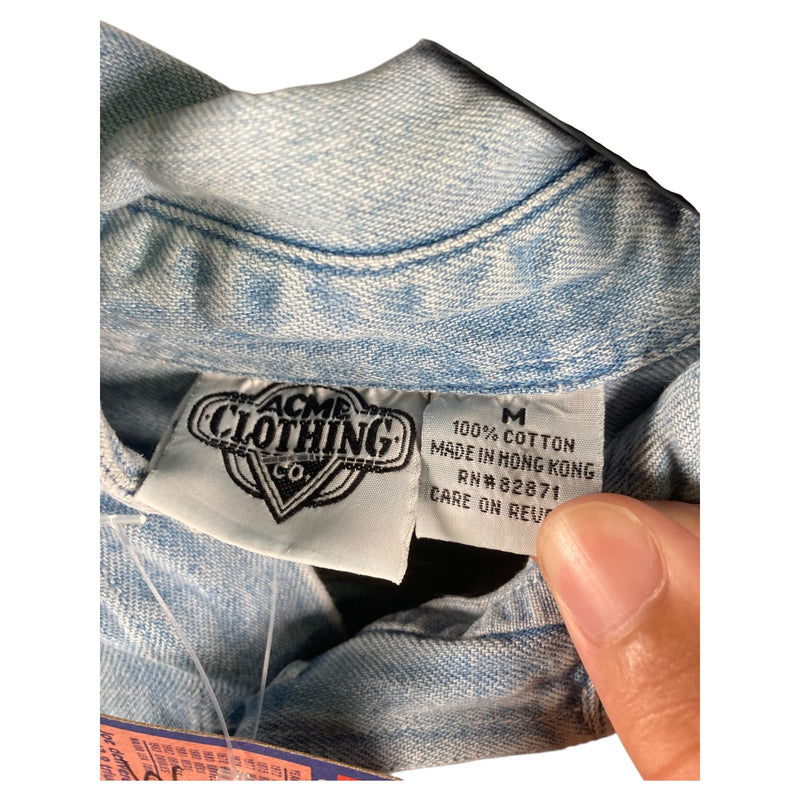 Vintage Looney Tunes Football Denim Long Sleeve Button Up