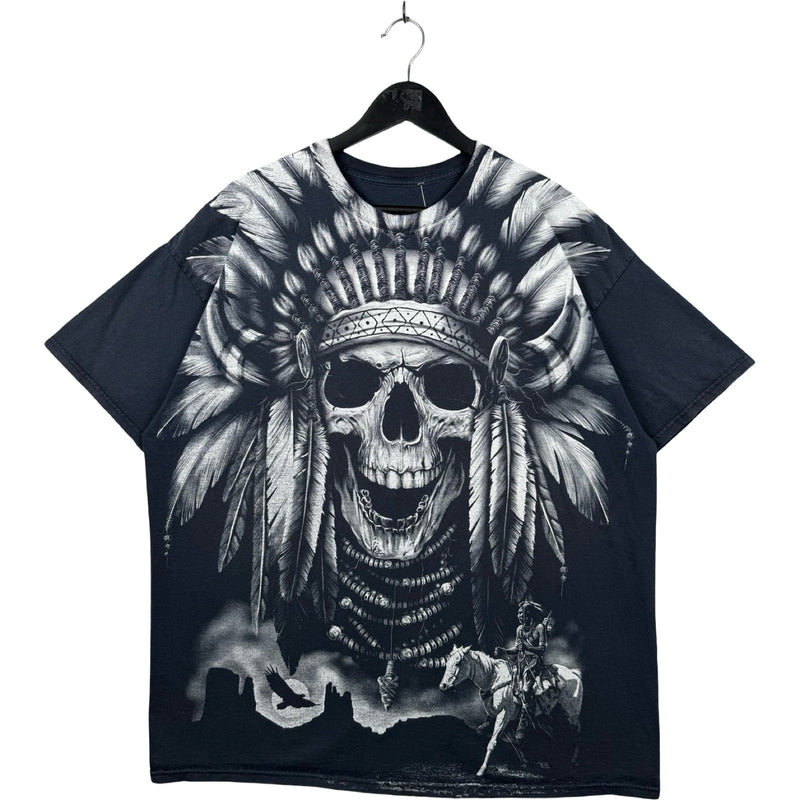 Vintage Skull Headdress Native Warrior Gothic T-Shirt