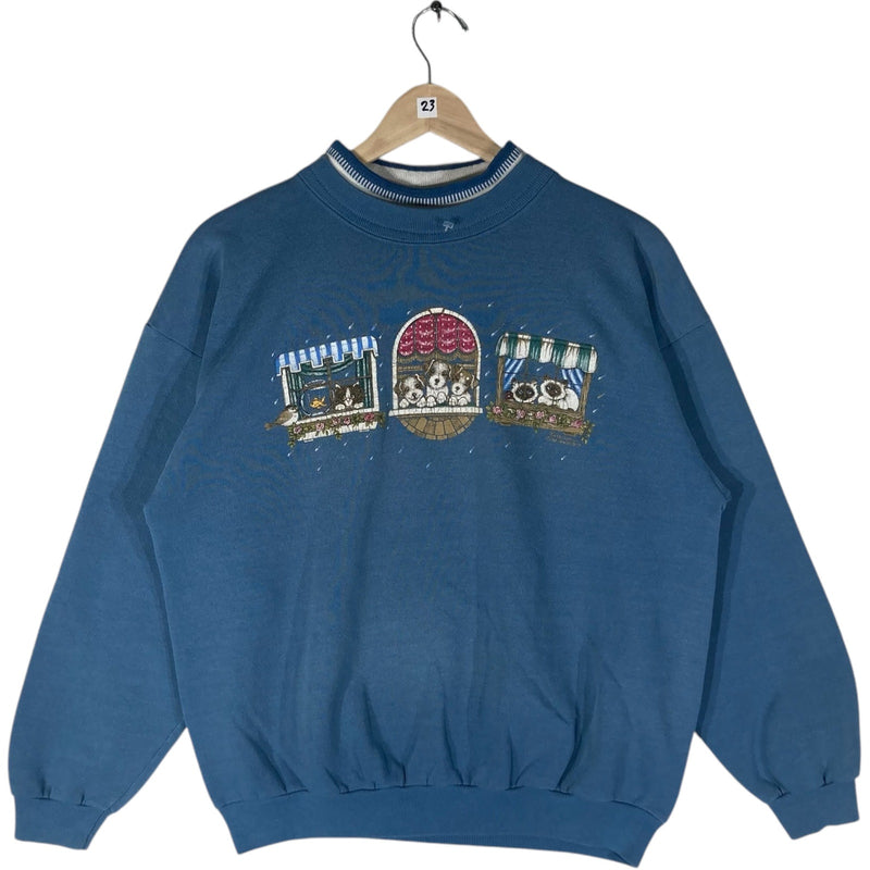 Vintage Puppies And Kittens On A Windowsill Crewneck