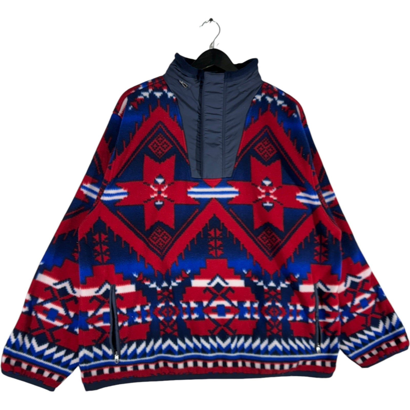 Vintage Polo Ralph Lauren Aztec 1/4 Zip Hidden Hood Fleece