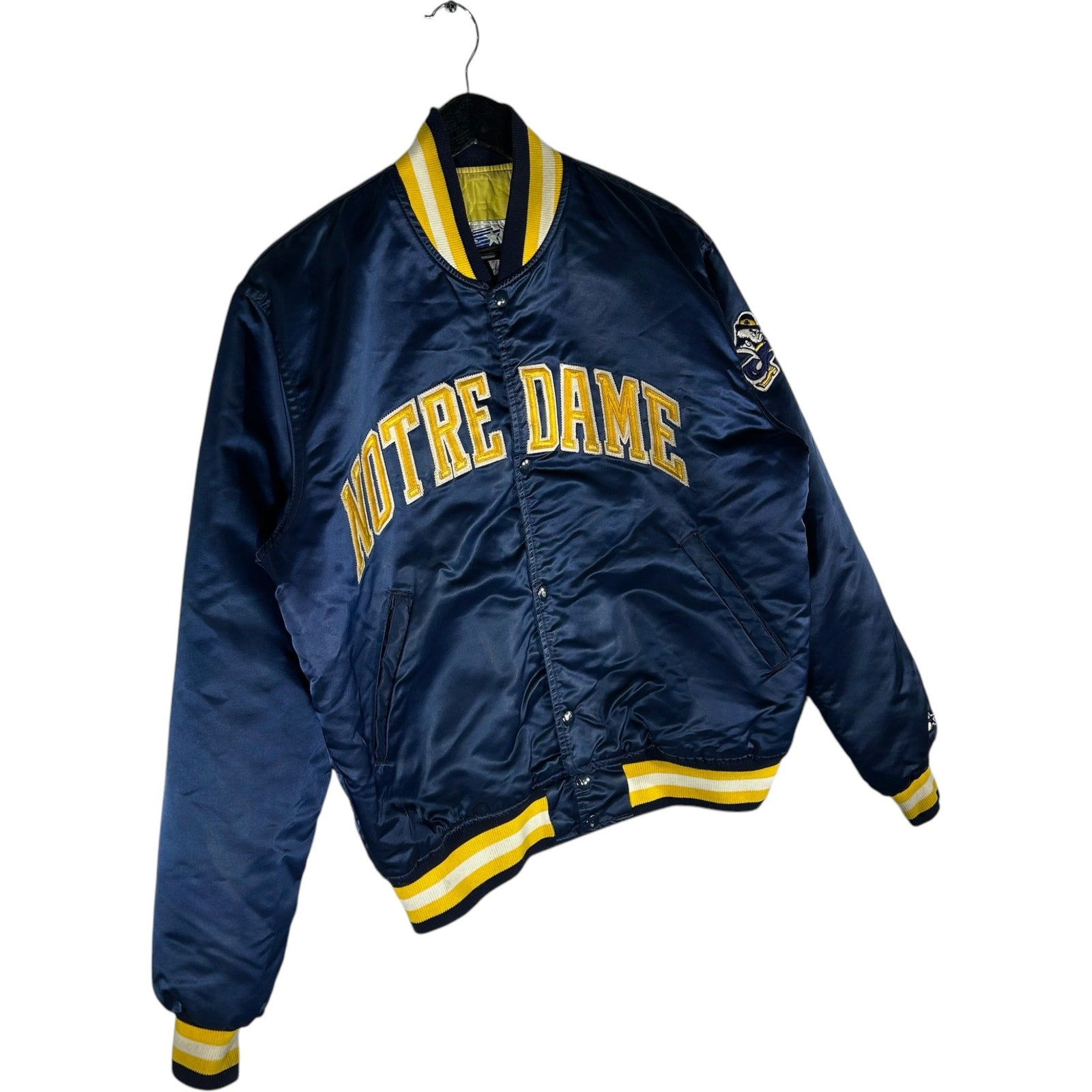 Vintage Starter Notre Dame Arch Spellout Satin Bomber Jacket