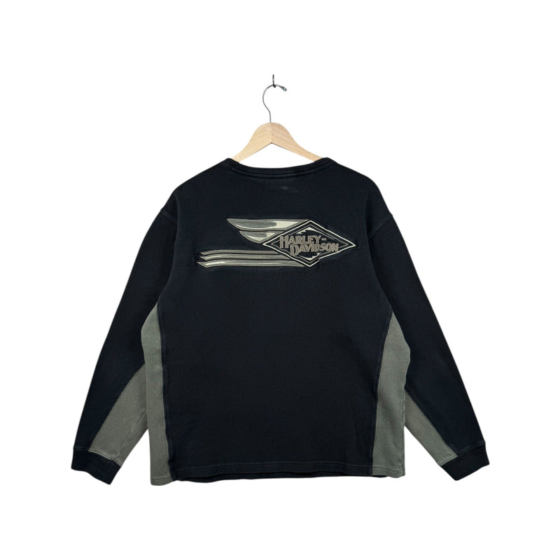Vintage Harley Davidson Embroidered Two Tone V-Neck Sweatshirt
