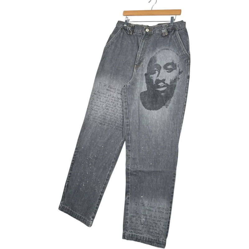 Vintage Makaveli Tupac Lyrics Wide Leg Denim Jeans 36 x 34