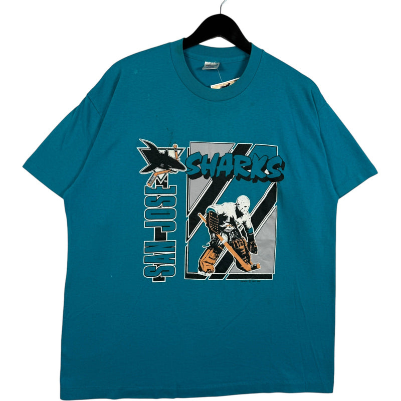Vintage San Jose Sharks Spellout Logo NHL 90s Tee