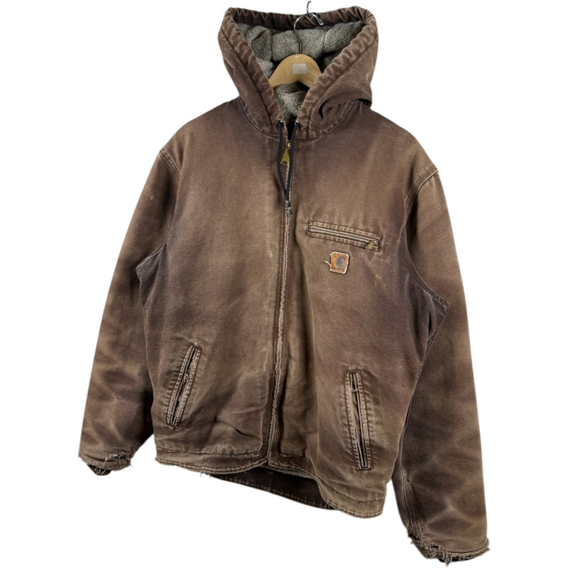 Vintage Carhartt Sandstone Sherpa Lined Hoodie Workwear Jacket