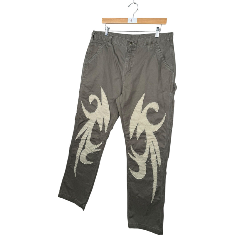 Vintage Carhartt Tribal Flame Patchwork Carpenter Pants 36