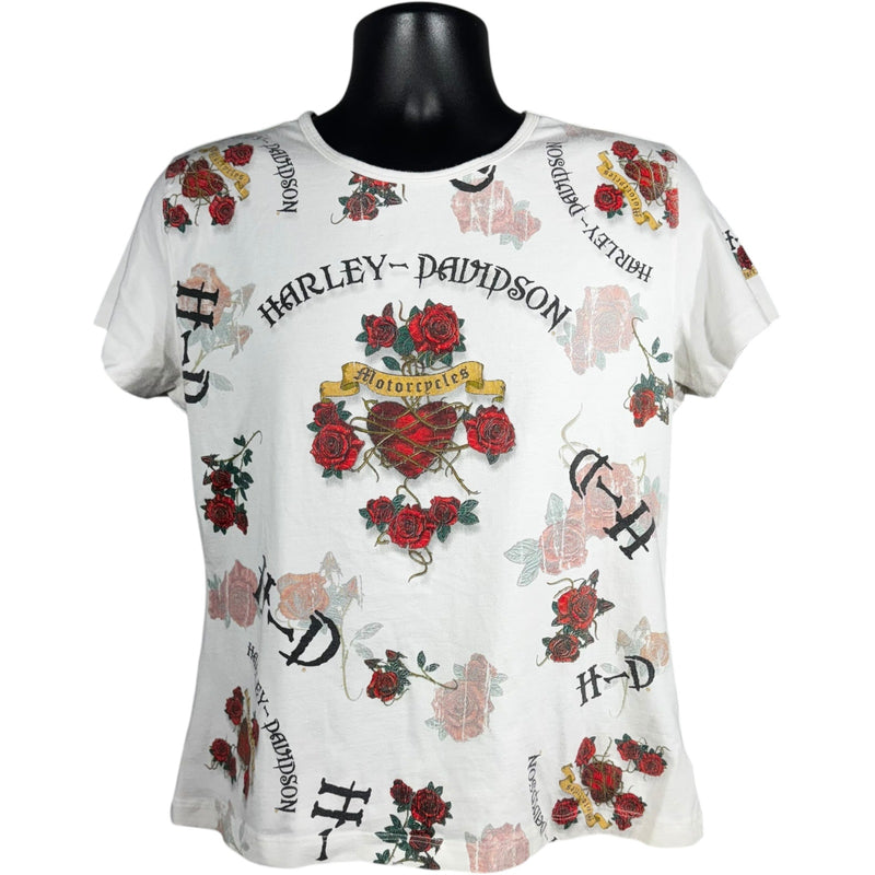 Vintage Women's Harley Davidson Roses AOP Tee