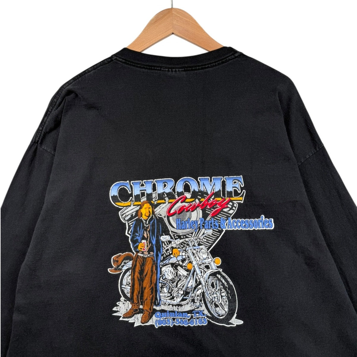 Vintage Chrome Cowboy Flame Eagle Graphic Long Sleeve
