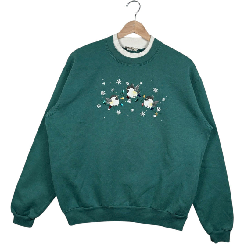 Vintage Women's Christmas Birds Mock Neck Nature Crewneck