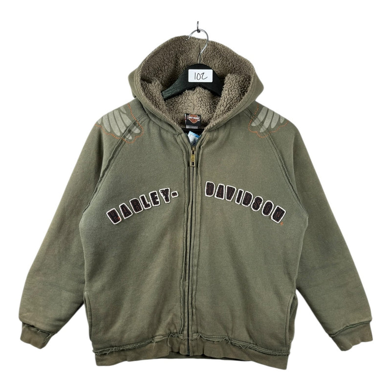Vintage Harley Davidson Embroidered Sherpa Lined Hoodie