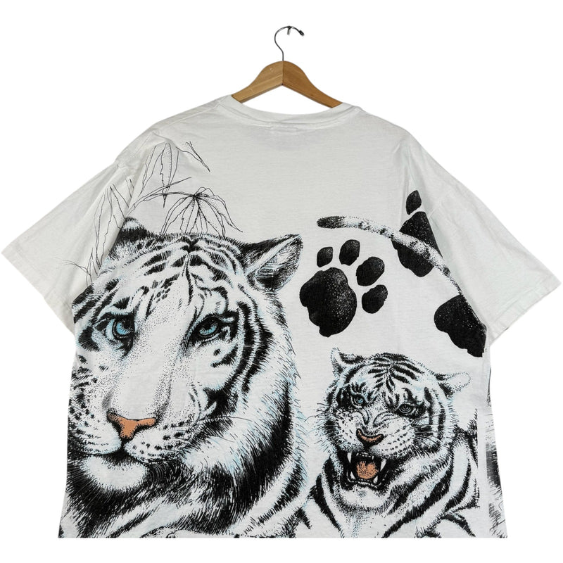 Vintage Two White Tigers Double Sided AOP Nature Tee