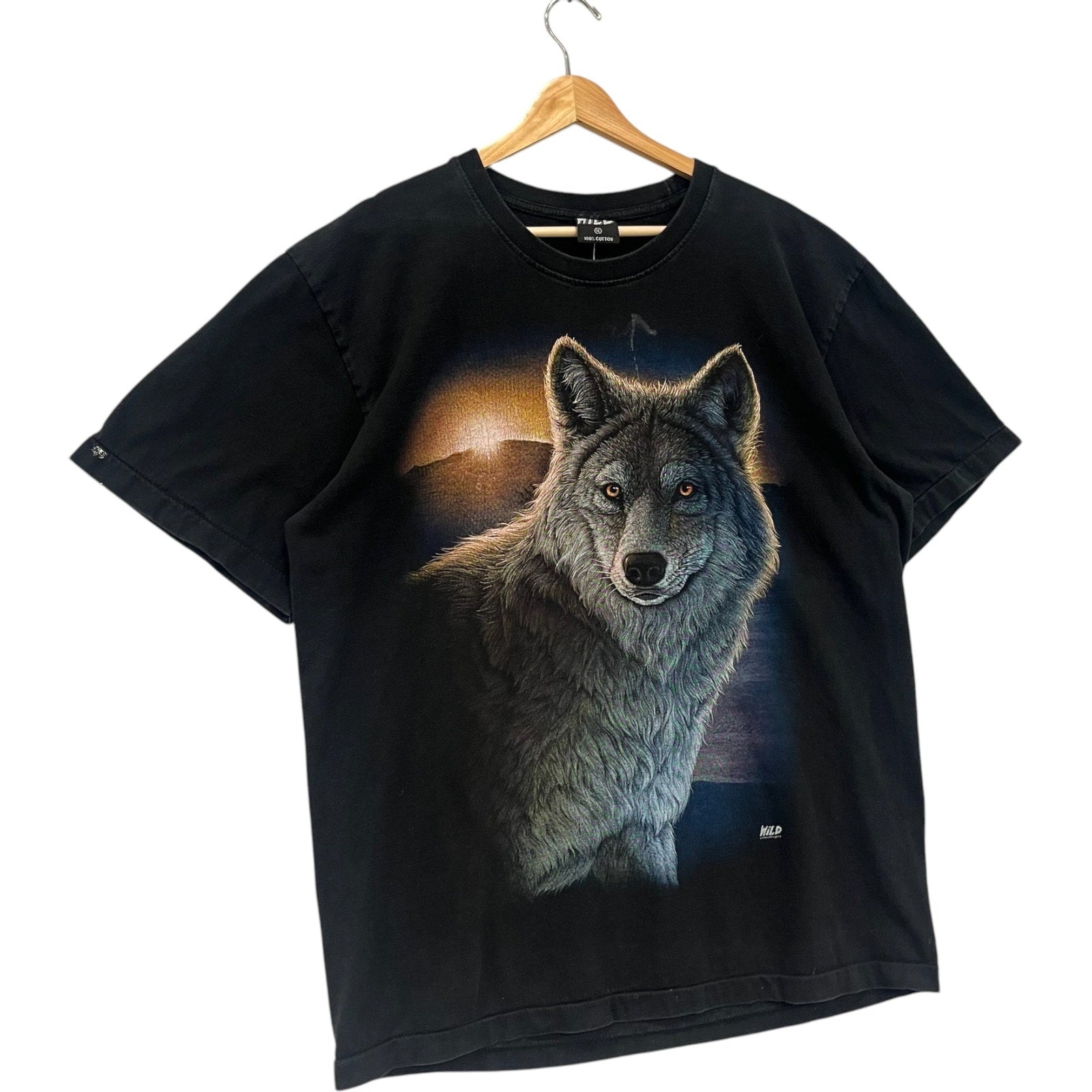 Vintage Illustrated Grey Wolf Double Sided Tee