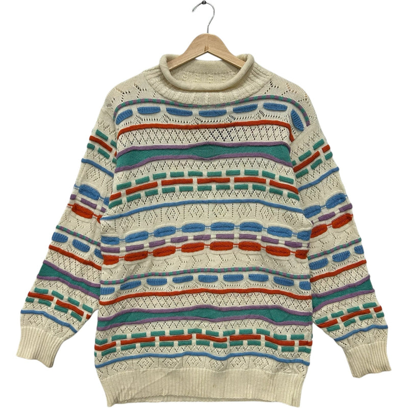 Vintage 3D Mockneck Textured Patterned Pullover Sweater