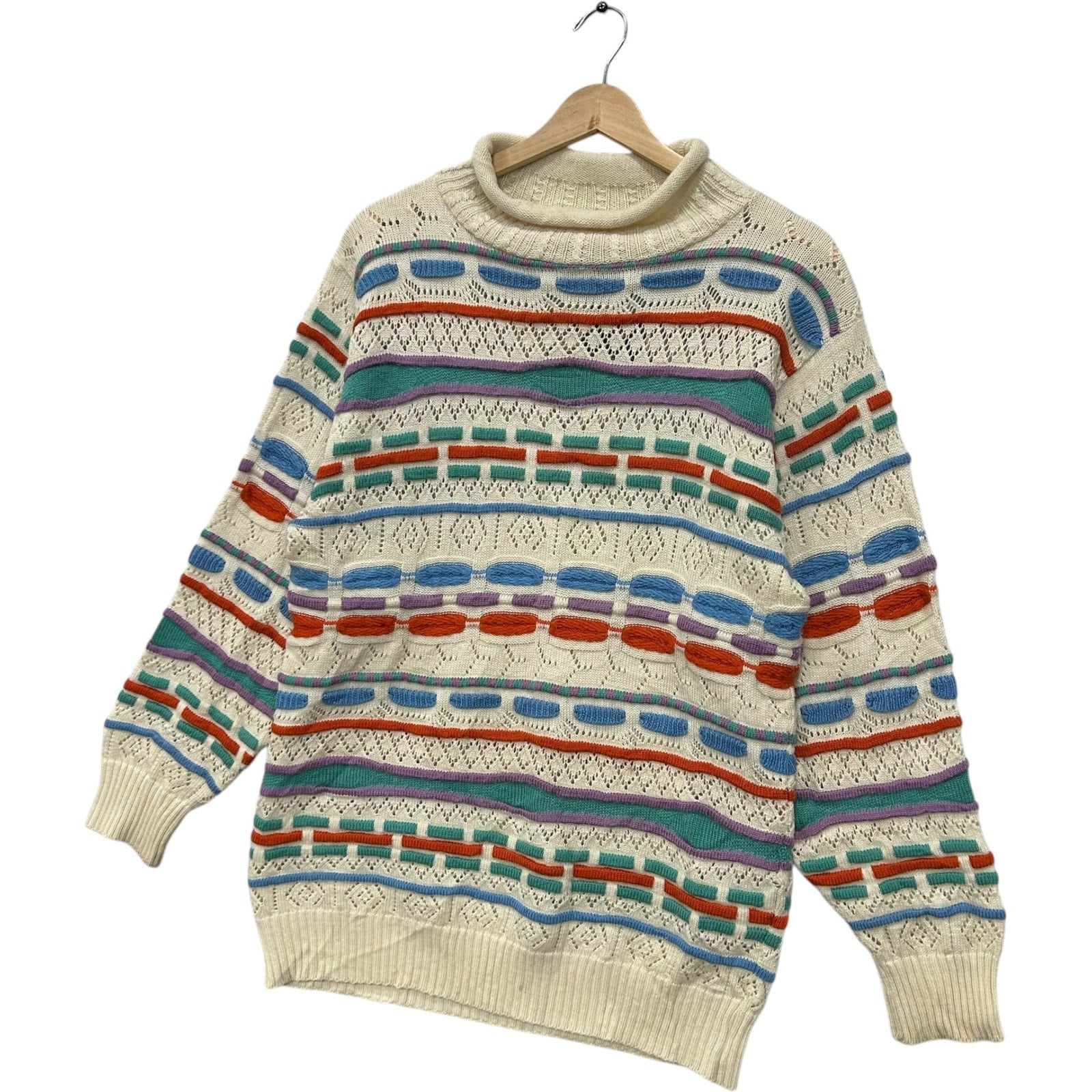 Vintage 3D Mockneck Textured Patterned Pullover Sweater