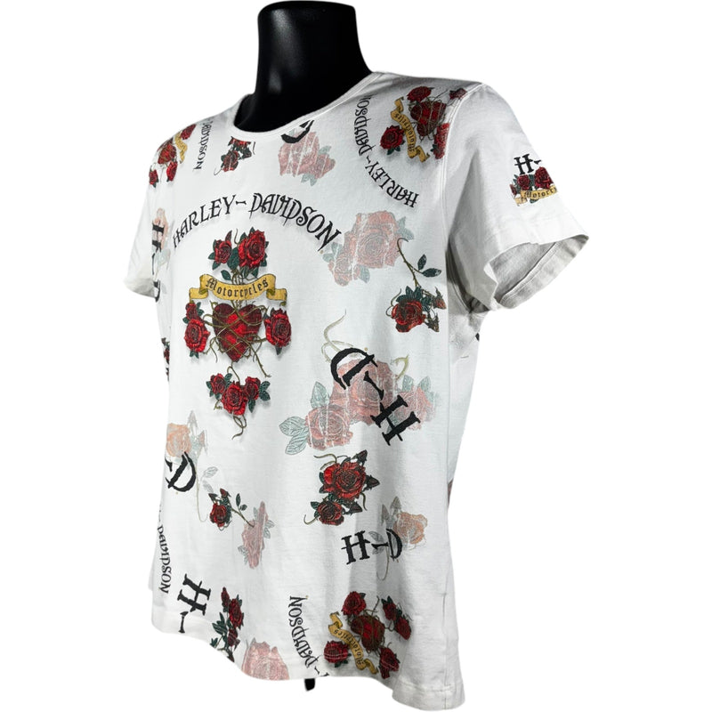 Vintage Women's Harley Davidson Roses AOP Tee