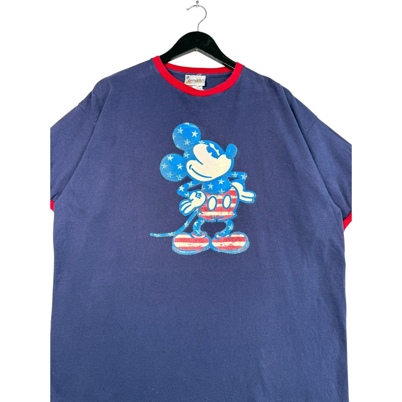 Vintage Disney American Flag Mickey Mouse Ringer T-Shirt