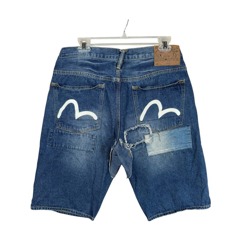 Vintage Evisu Distressed Patchwork Denim Shorts 36