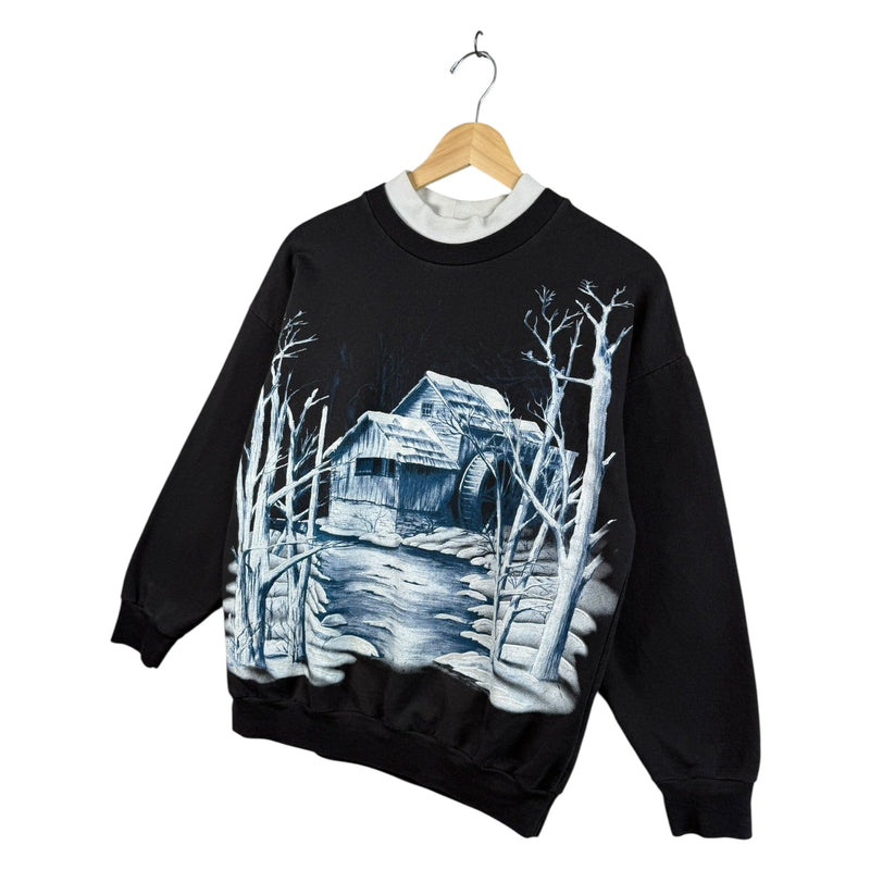 Vintage Winter Cabin Snow Graphic Crewneck