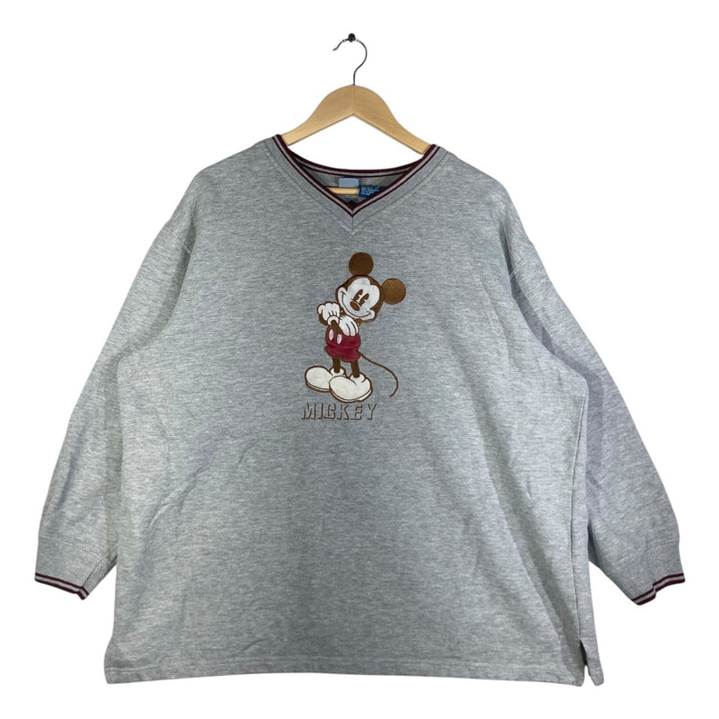 Vintage Disney Embroidered Mickey Mouse V-Neck Sweatshirt